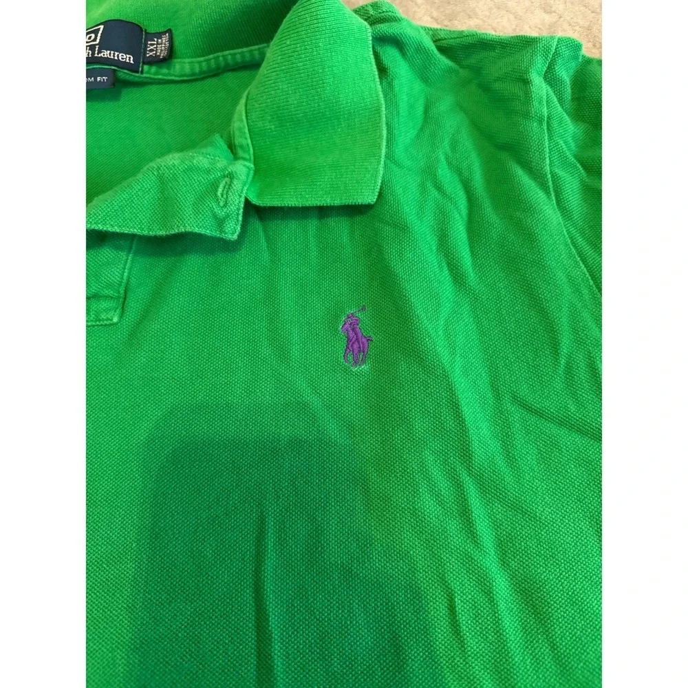 Polo Ralph Lauren Mens XXL Custom Fit Green Purple Pony Pique Polo Shirt
